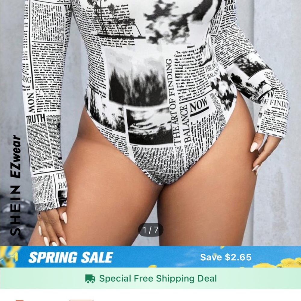 Black and White Newspaper Print Swimsuit